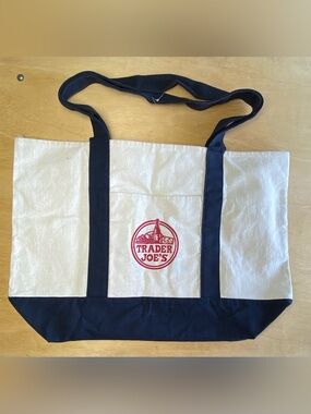 Trader Joe's Canvas Tote Bag in Cream and Navy